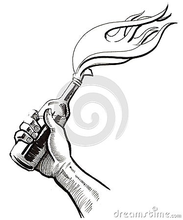 Hand with a Molotov cocktail Stock Photo