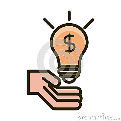 Hand with money bulb creativity business financial investing line and fill icon Vector Illustration