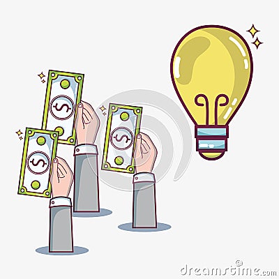 Hand with money to crowdfunding business finance Vector Illustration