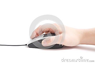 Hand on mouse Stock Photo