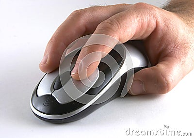 Hand on mouse Stock Photo