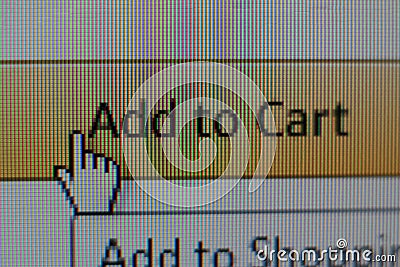 Hand mouse cursor on Add To Cart Button Stock Photo