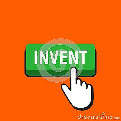 Hand Mouse Cursor Clicks the Invent Button. Vector Illustration