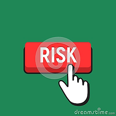 Hand Mouse Cursor Clicks the Risk Button. Vector Illustration