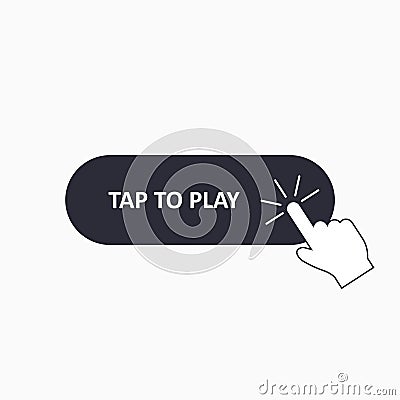 Hand mouse cursor clicks the tap to play button. Finger pushing button. Vector Vector Illustration