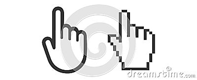 Hand mouse cursor icon. Pointer hand cursor icons, pixelated hand cursor vector symbol isolated on white background Stock Photo