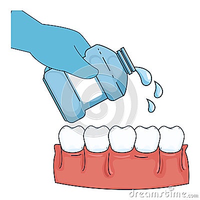 Hand with mouth wash bottle Vector Illustration