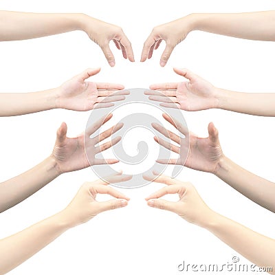 Hand multiple collection of Asian man with white skin in gesture isolated on white background Stock Photo