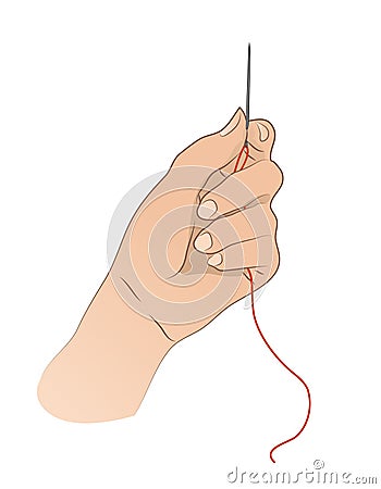 Hand With Needle And Thread Vector Illustration