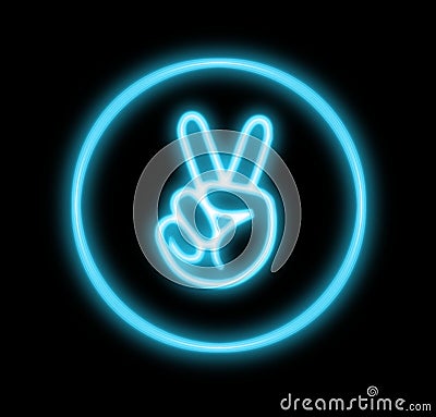 Hand neon peace sign Stock Photo