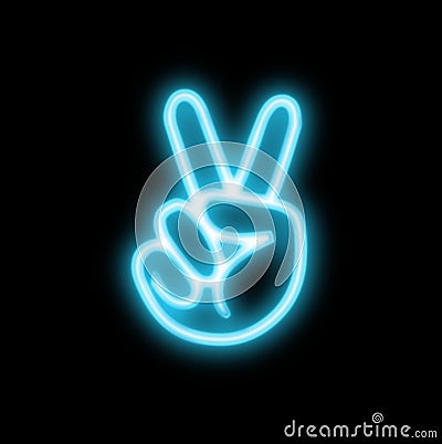 Hand neon peace sign Stock Photo