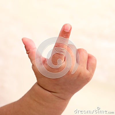 Hand of newborn baby boy counting two Stock Photo