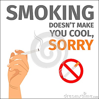 Hand and no smoking sign poster Vector Illustration