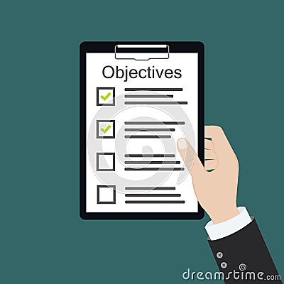 In hand. Objective board goal check list Vector Illustration