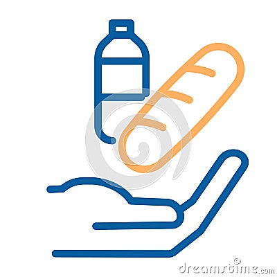 Hand offering bread and water icon. Vector thin line illustration Vector Illustration