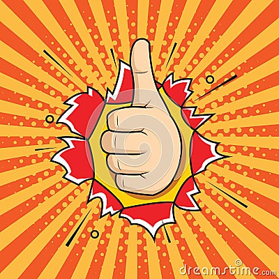 Hand OK sign comic pop art style Vector Illustration