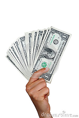 Hand with one dollar bills Stock Photo