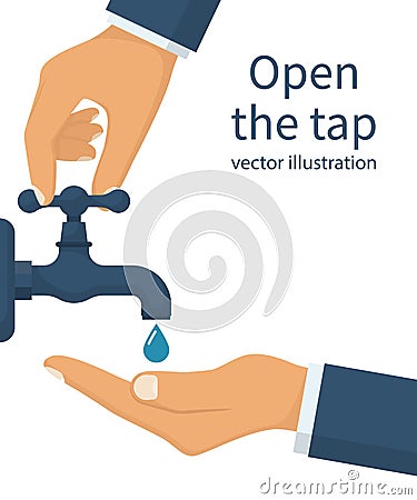 Hand open for drinking tap water. Vector Illustration