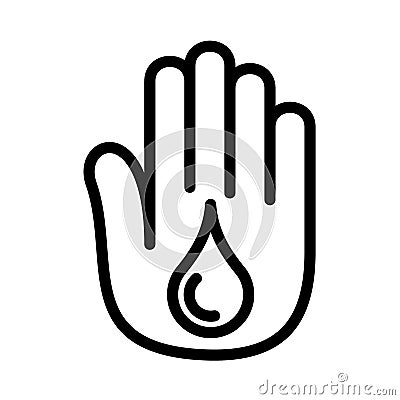 Hand open palm drop water blood logo. Cartoon Illustration