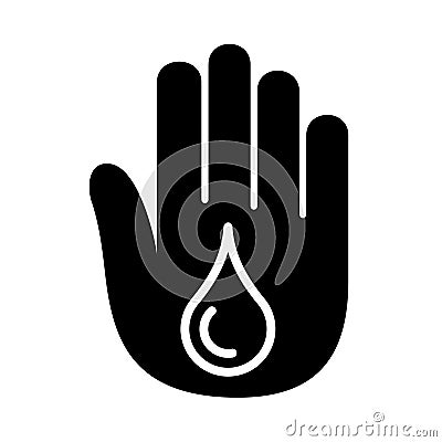 Hand open palm drop water blood logo. Cartoon Illustration