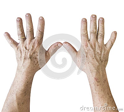 Hand open and tired worker Stock Photo