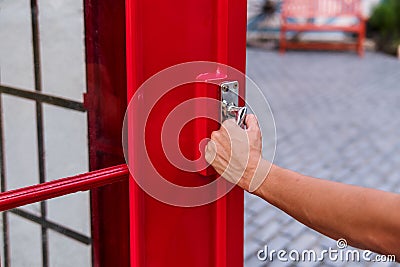 Hand that is opening the door to going forward. Stock Photo