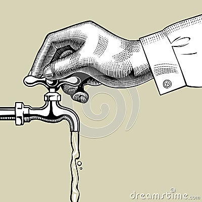 Hand opening water tap Vector Illustration