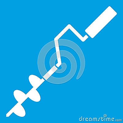 Hand operated ice auger icon white Vector Illustration