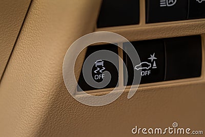 Hand operating ESP electronic stability program control close up view. Stock Photo