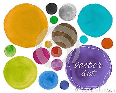 Hand Paint Water Colour Circle. Abstract Drops Set. Art Blots on Paper. Water Colour Circle. Circular Grunge Splash. Vector Illustration