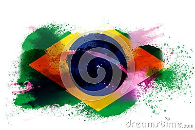 Brazil Watercolor Painted Flag Hand Drawn Illustration Stock Photo