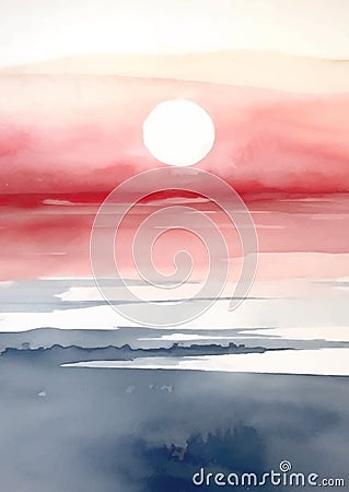 Hand painted abstract minimal contemporary sunset seascape landscape Vector Illustration