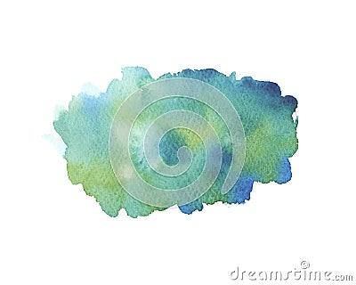 Watercolor Wet turquoise, green and blue brush stroke isolated on white background. Stock Photo