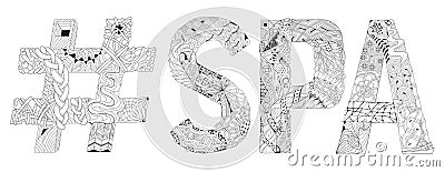 Word spa with hashtag for coloring. Vector decorative zentangle object Vector Illustration