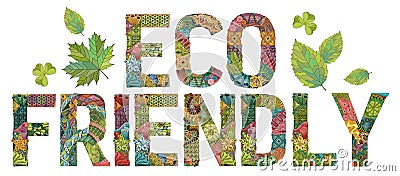 Word eco-friendly. Vector decorative zentangle object Vector Illustration