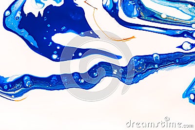 Hand painted background with mixed liquid blue, white, yellow paints. Abstract fluid acrylic painting. Applicable for Stock Photo