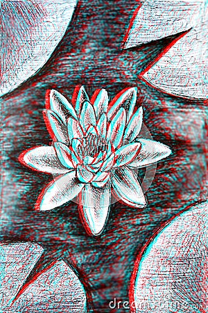 3d water lilly for anaglyph glasses Stock Photo