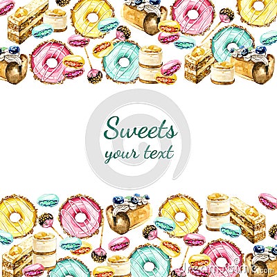 Painted border watercolor sweets Stock Photo
