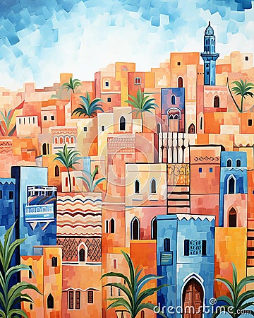 hand-painted canvas, let the cities of Morocco dance with each delicate brushstroke Stock Photo