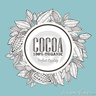 Hand painted cocoa wreath botany illustration. Decorative doodle of healthy nutrient food. Vector Illustration