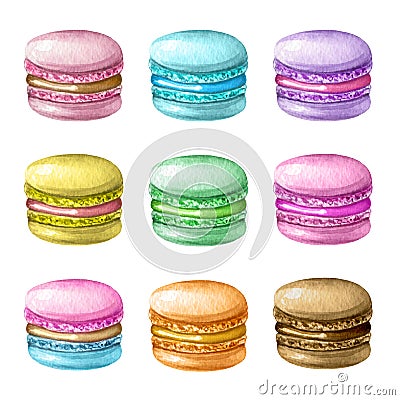 Hand painted colorful macarons Cartoon Illustration