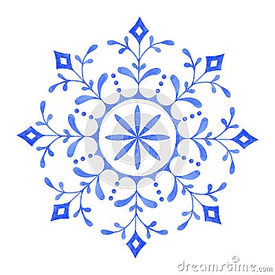 Hand painted Decorative Watercolor Snowflake Stock Photo