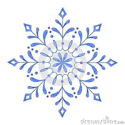 Hand painted Decorative Watercolor Snowflake Stock Photo