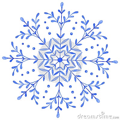 Hand painted Decorative Watercolor Snowflake Stock Photo