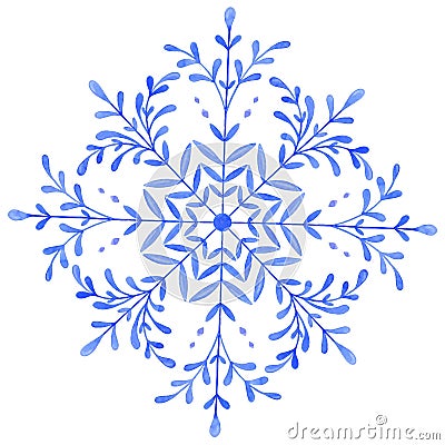 Hand painted Decorative Watercolor Snowflake Stock Photo