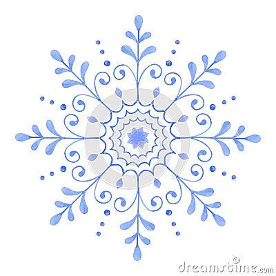 Hand painted Decorative Watercolor Snowflake Stock Photo