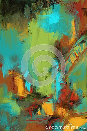 Hand painted and drawn original Abstract art background, complete modern painting. Lots of brush strokes of colorful paint. Conte Stock Photo