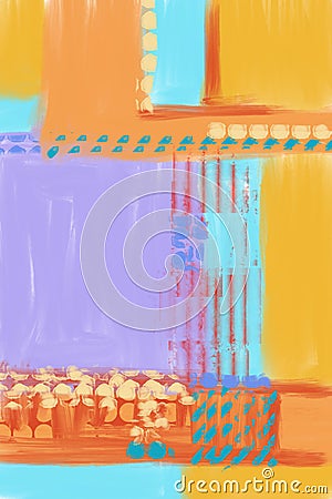 Hand painted and drawn original Abstract art background, complete modern painting. Lots of brush strokes of colorful paint. Conte Stock Photo