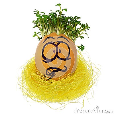 Handmade Easter egg in a funny, terrified, frightened, surprised Stock Photo