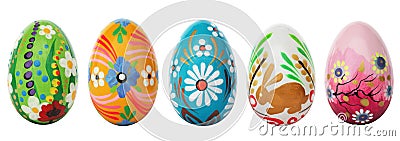 Hand painted Easter eggs isolated on white. Spring patterns Stock Photo